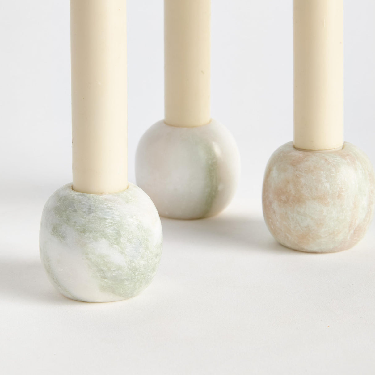 Napa Green/White Marble JOCELYN MARBLE TAPER HOLDERS, SET OF 3