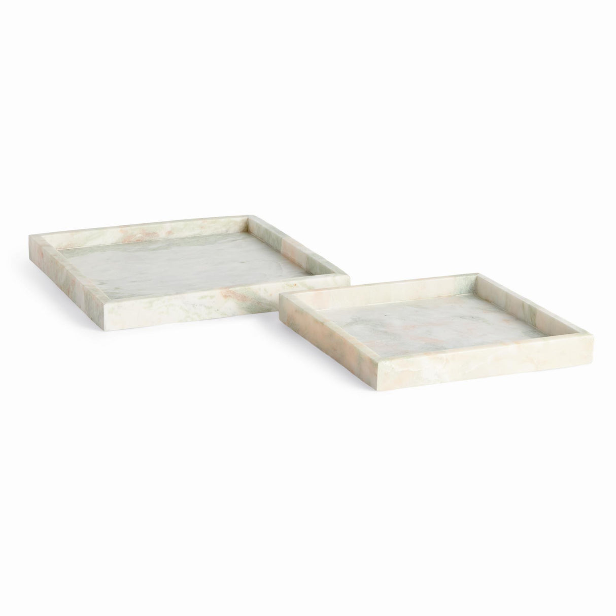 Napa Green/White Marble JOHANNA SQUARE MARBLE TRAYS LARGE, SET OF 2
