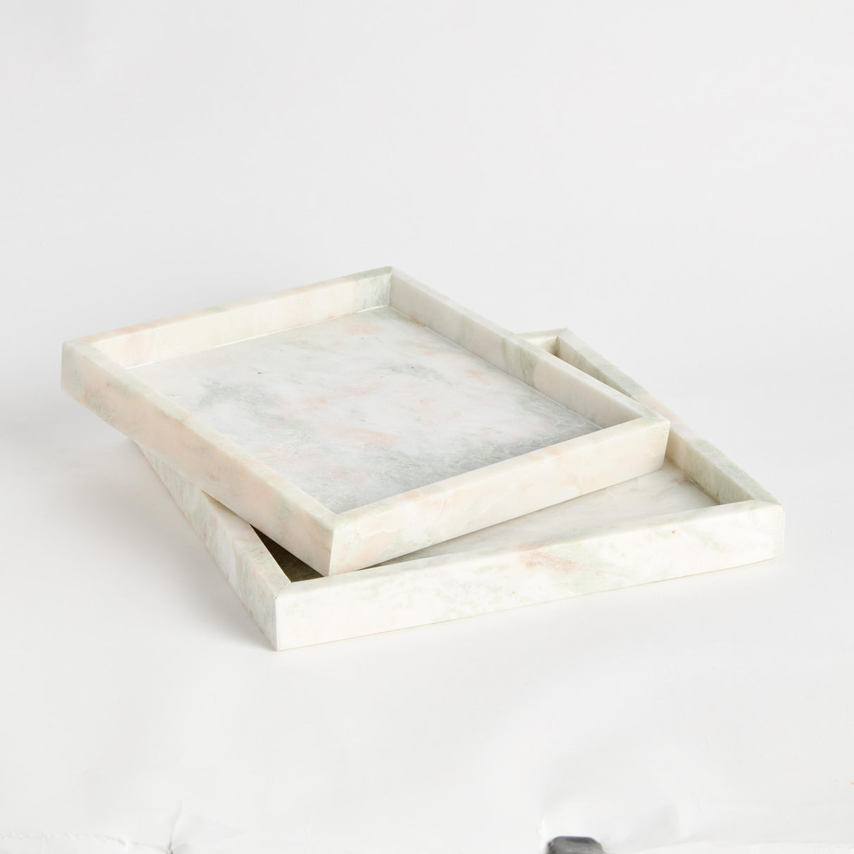 Napa Green/White Marble JOHANNA SQUARE MARBLE TRAYS LARGE, SET OF 2