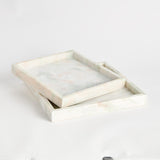 Napa Green/White Marble JOHANNA SQUARE MARBLE TRAYS LARGE, SET OF 2