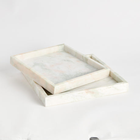 Napa Green/White Marble JOHANNA SQUARE MARBLE TRAYS LARGE, SET OF 2