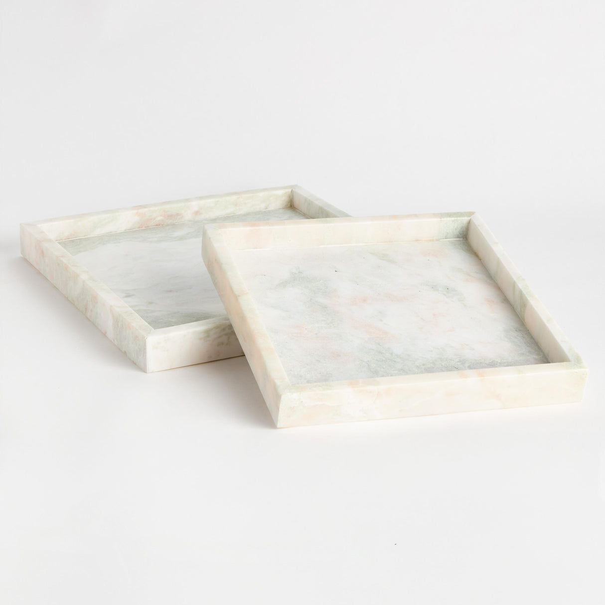 Napa Green/White Marble JOHANNA SQUARE MARBLE TRAYS LARGE, SET OF 2