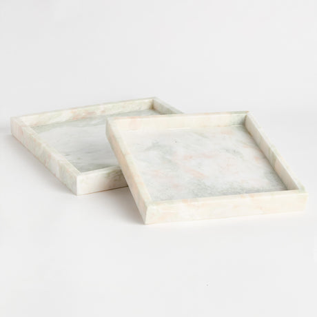 Napa Green/White Marble JOHANNA SQUARE MARBLE TRAYS LARGE, SET OF 2