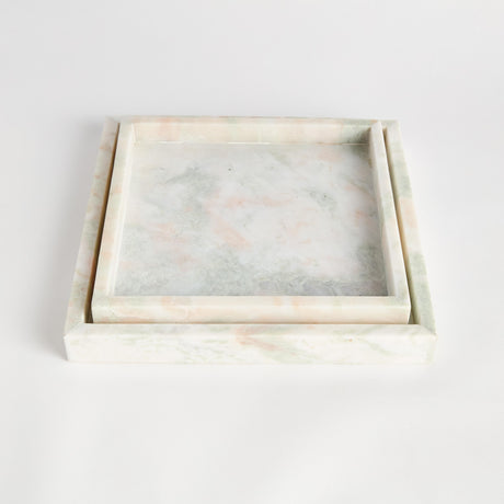 Napa Green/White Marble JOHANNA SQUARE MARBLE TRAYS LARGE, SET OF 2