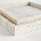 Napa Green/White Marble JOHANNA SQUARE MARBLE TRAYS LARGE, SET OF 2