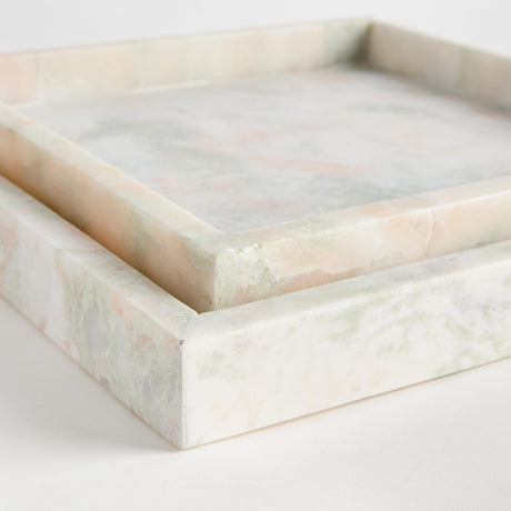 Napa Green/White Marble JOHANNA SQUARE MARBLE TRAYS LARGE, SET OF 2