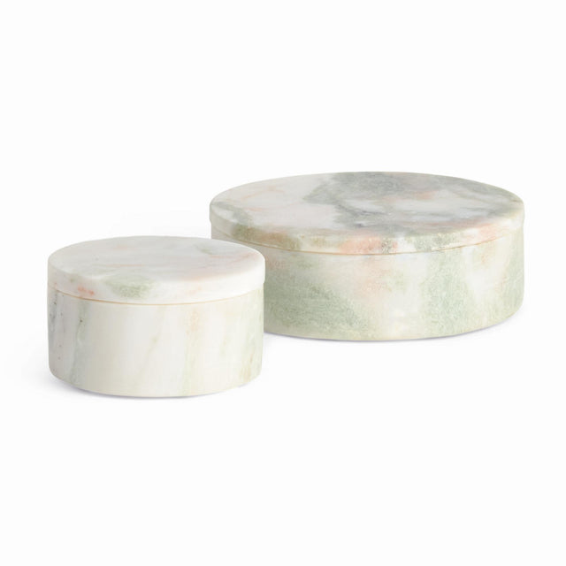 Napa Green/White Marble JOHANNA MARBLE ROUND LIDDED BOXES, SET OF 2