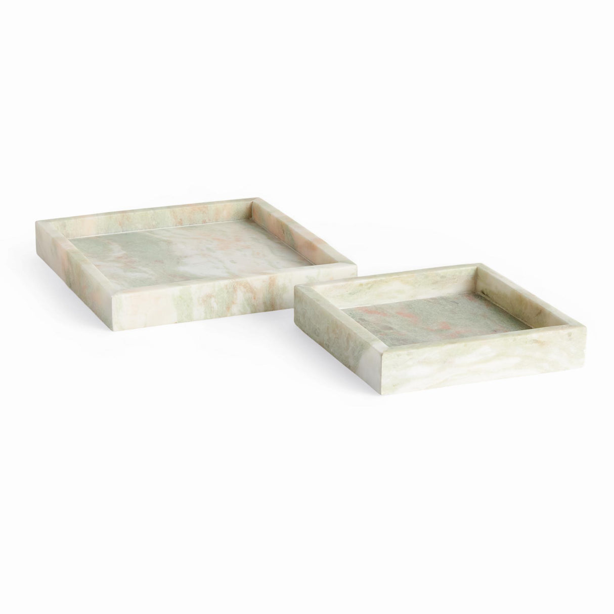 Napa Green/White Marble JOHANNA SQUARE MARBLE TRAYS SMALL, SET OF 2