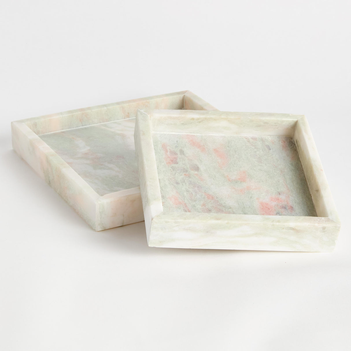 Napa Green/White Marble JOHANNA SQUARE MARBLE TRAYS SMALL, SET OF 2