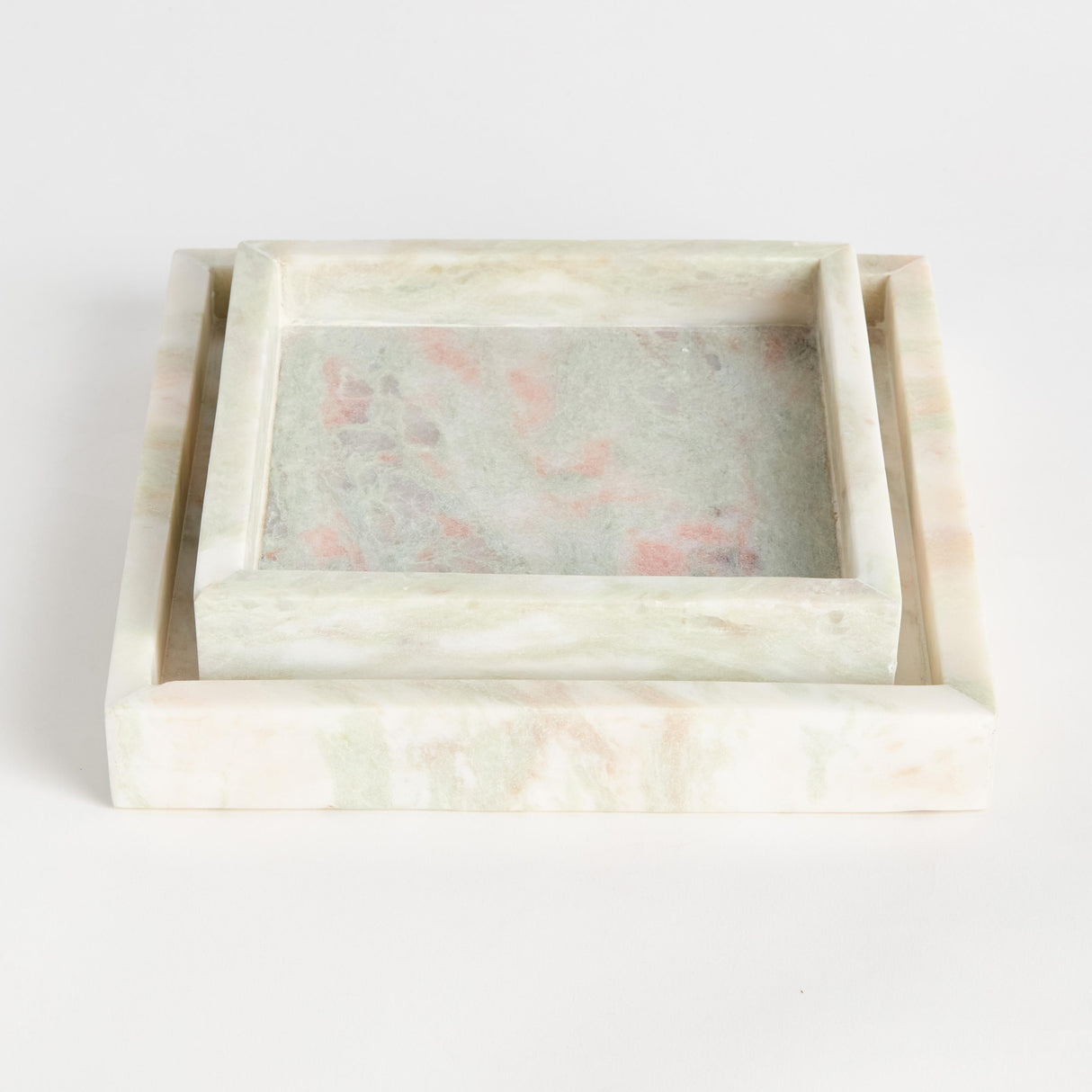 Napa Green/White Marble JOHANNA SQUARE MARBLE TRAYS SMALL, SET OF 2