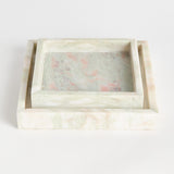 Napa Green/White Marble JOHANNA SQUARE MARBLE TRAYS SMALL, SET OF 2