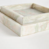 Napa Green/White Marble JOHANNA SQUARE MARBLE TRAYS SMALL, SET OF 2
