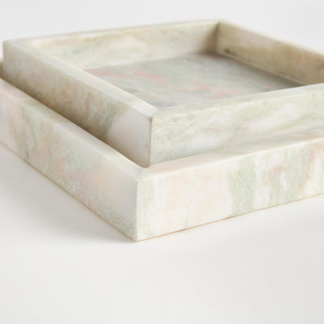 Napa Green/White Marble JOHANNA SQUARE MARBLE TRAYS SMALL, SET OF 2