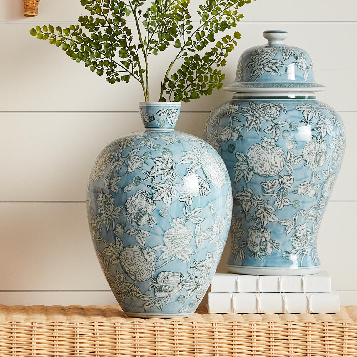 Napa Light Blue/White POMEGRANATE SKETCH VASE