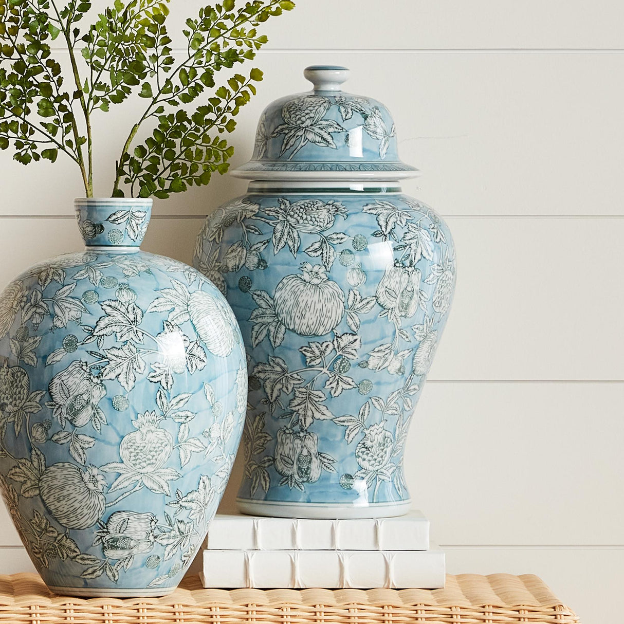 Napa Light Blue/White POMEGRANATE SKETCH GINGER JAR