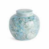Napa Light Blue/White POMEGRANATE SKETCH LIDDED JAR