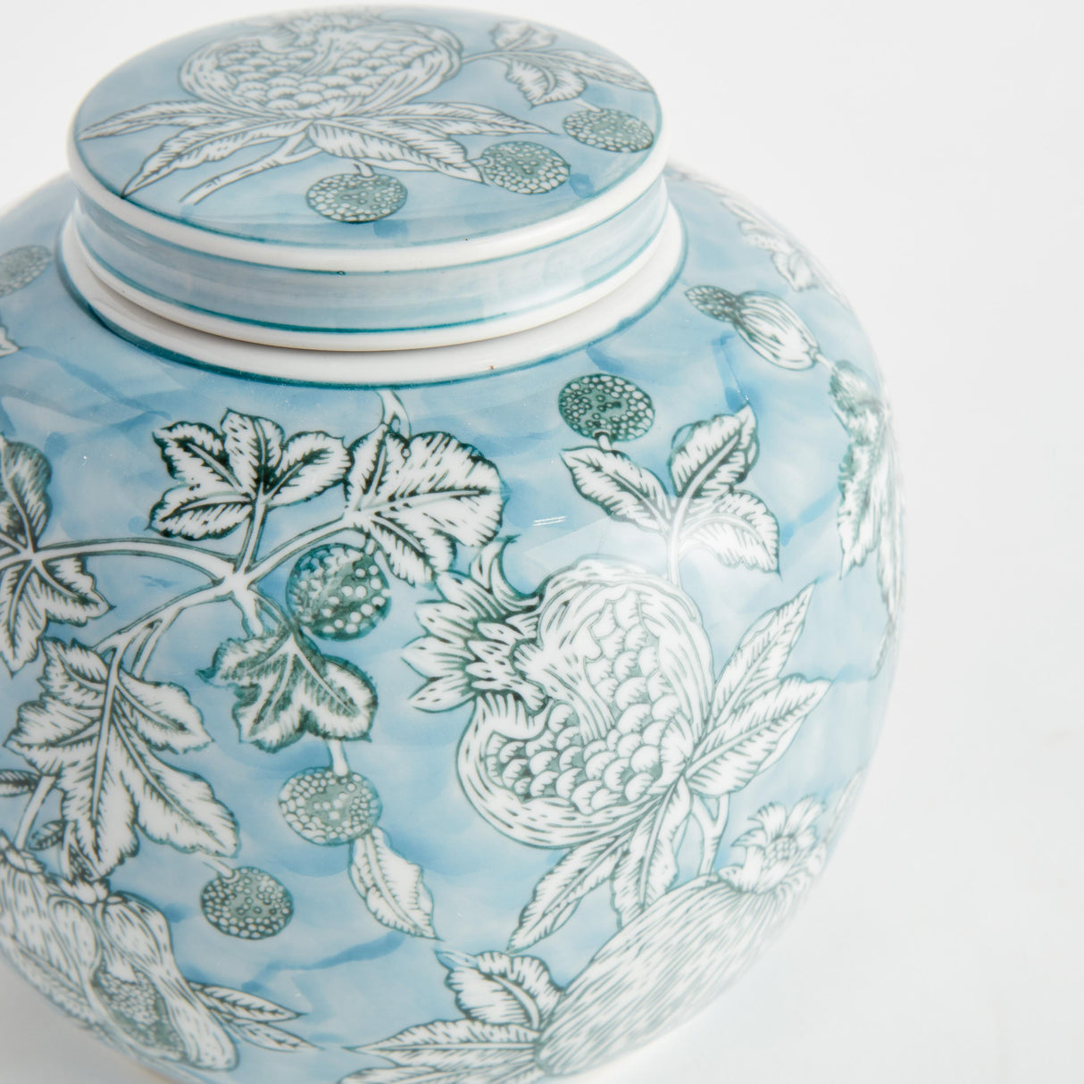 Napa Light Blue/White POMEGRANATE SKETCH LIDDED JAR