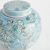 Napa Light Blue/White POMEGRANATE SKETCH LIDDED JAR