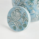 Napa Light Blue/White POMEGRANATE SKETCH LIDDED JAR
