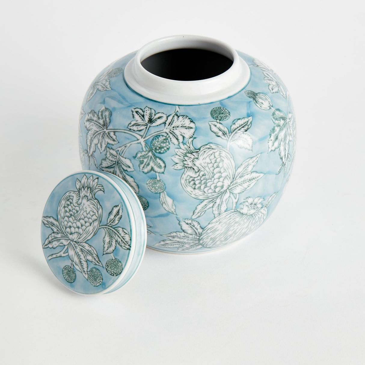 Napa Light Blue/White POMEGRANATE SKETCH LIDDED JAR