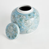 Napa Light Blue/White POMEGRANATE SKETCH LIDDED JAR