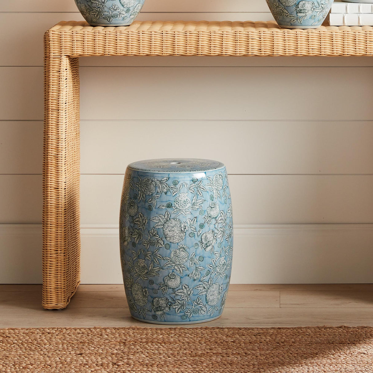 Napa Light Blue/White POMEGRANATE SKETCH STOOL