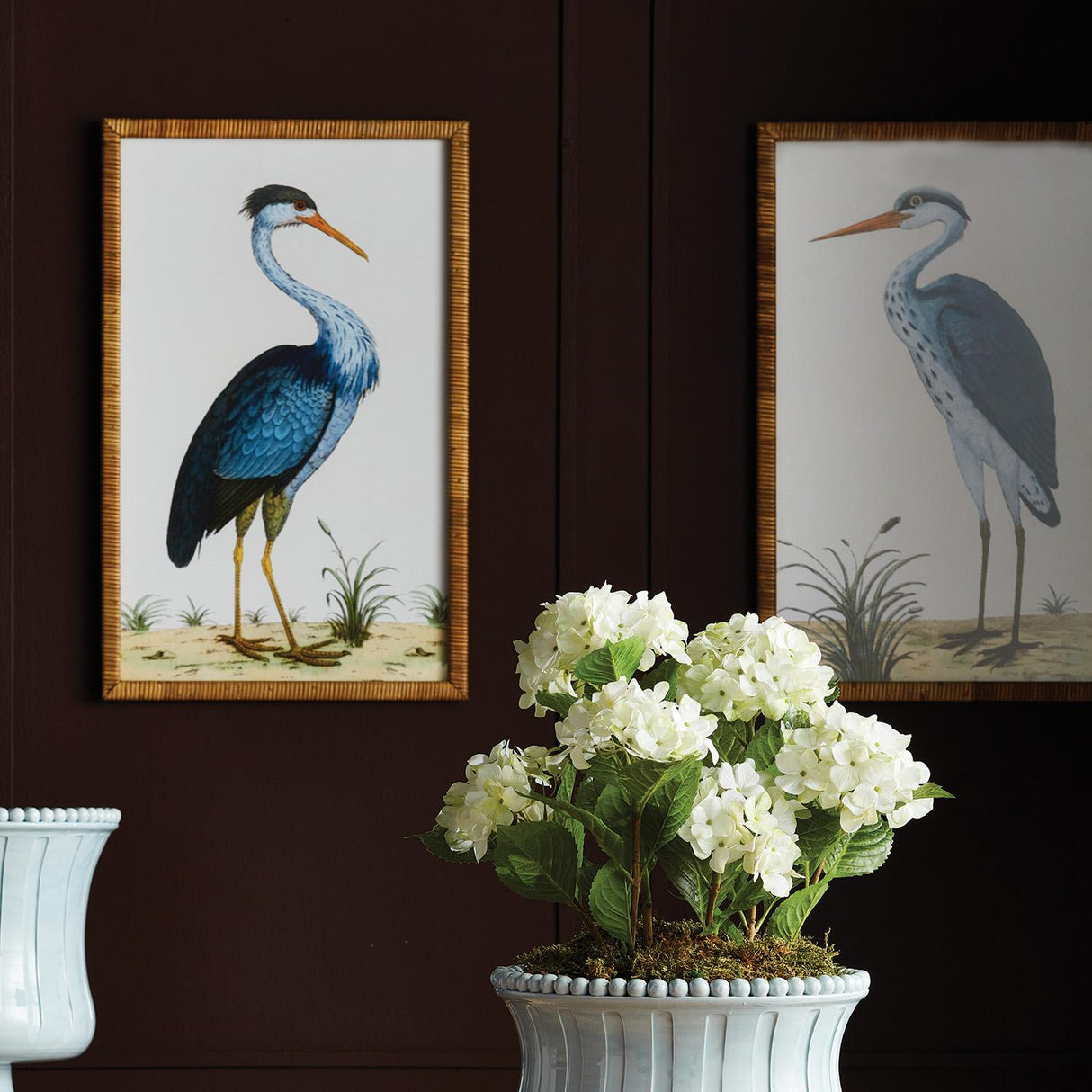 Napa Rattan wrapped frame HANDSOME HERON PAIR PRINTS, SET OF 2