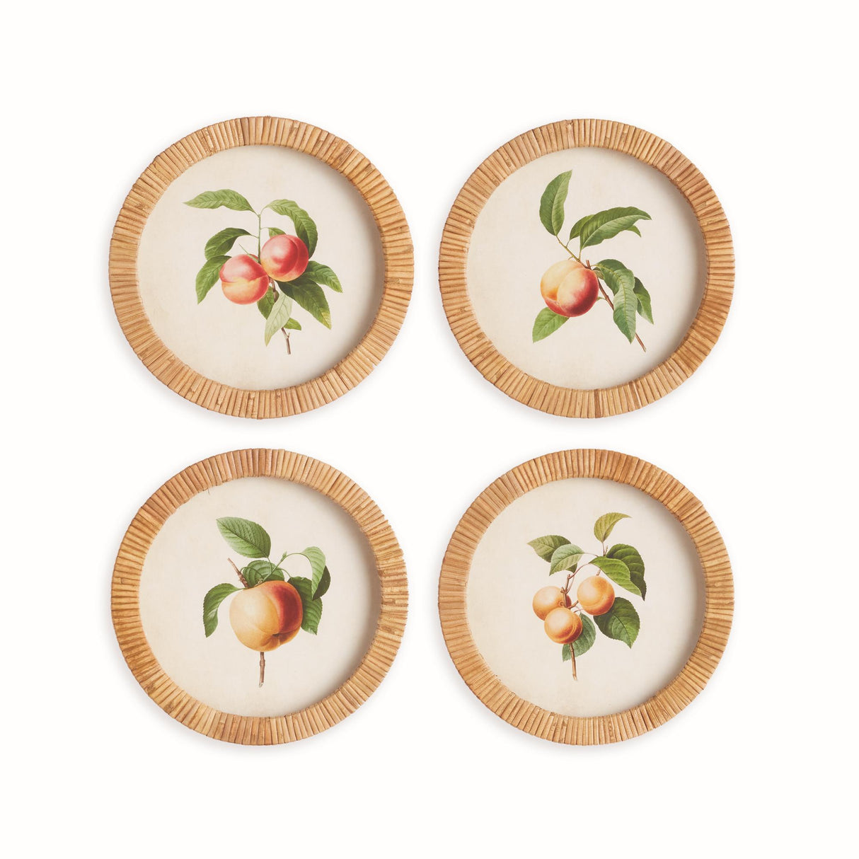 Napa Rattan wrapped frame PEACH CUTTINGS ROUND PETITE PRINTS, SET OF 4