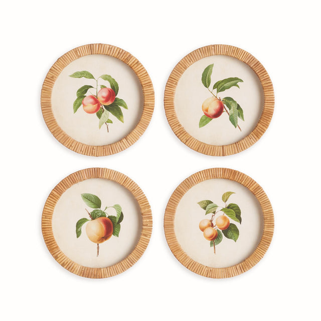 Napa Rattan wrapped frame PEACH CUTTINGS ROUND PETITE PRINTS, SET OF 4