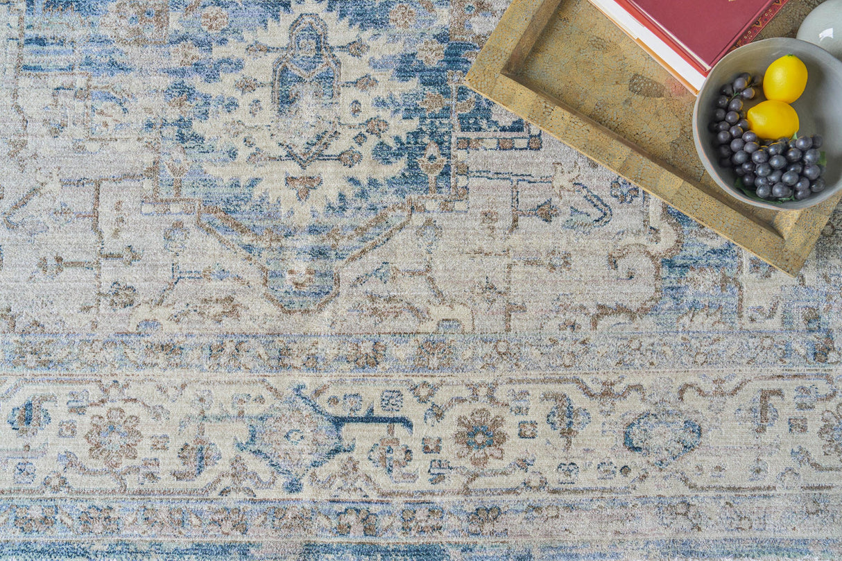 Exquisite Rugs Vintage Looms 5677 Blue/Beige Polyester powerloom 1.5' x 1' Area Rug