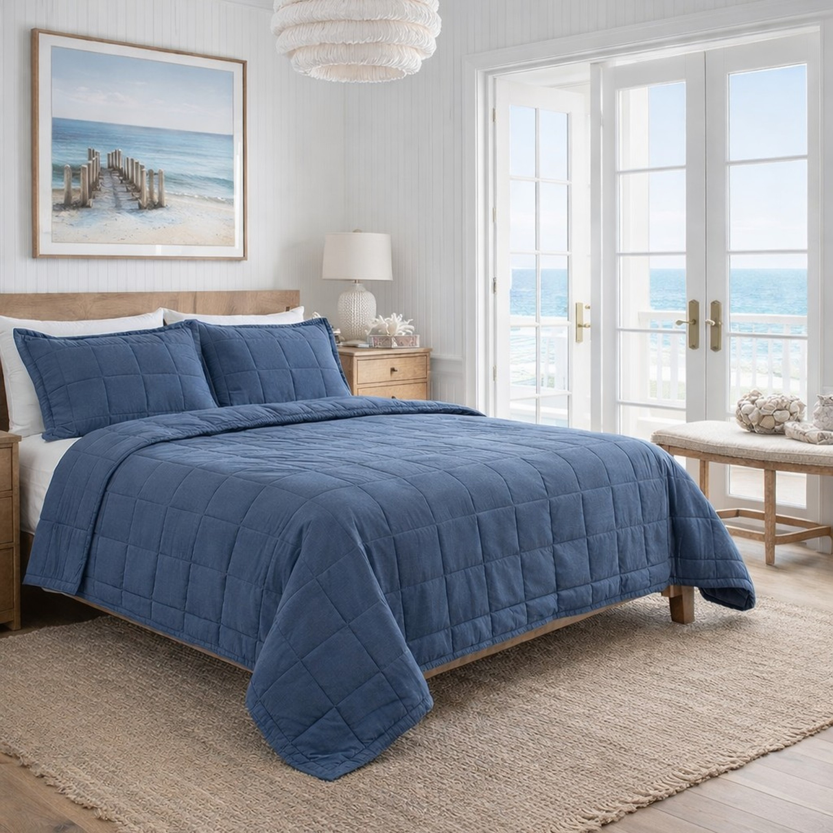 Ann Gish Denim King Cotton Canvas Coverlet Set