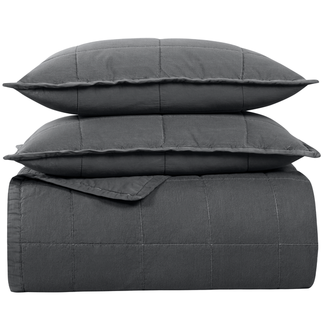 Ann Gish Charcoal Twin Cotton Canvas Coverlet Set