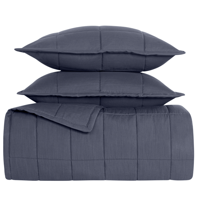 Ann Gish Marine Twin Slub Tencel Coverlet Set