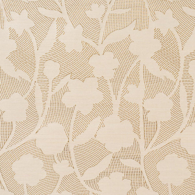Schumacher Kantha Embroidered Flower Sisal Neutral Wallpaper