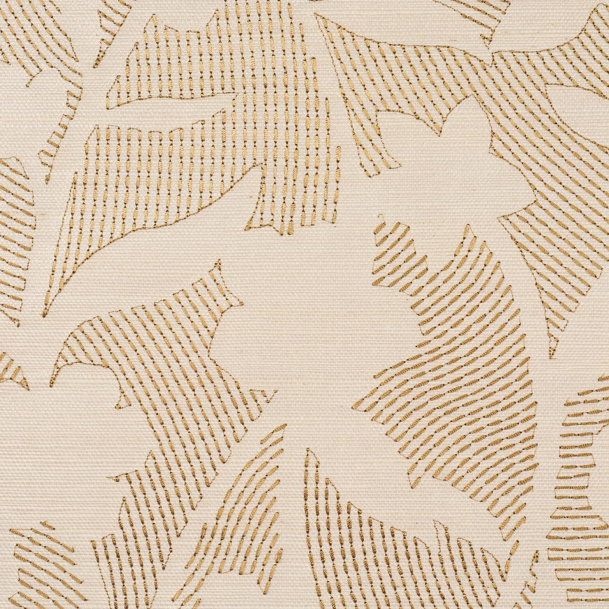 Schumacher Kantha Embroidered Flower Sisal Neutral Wallpaper