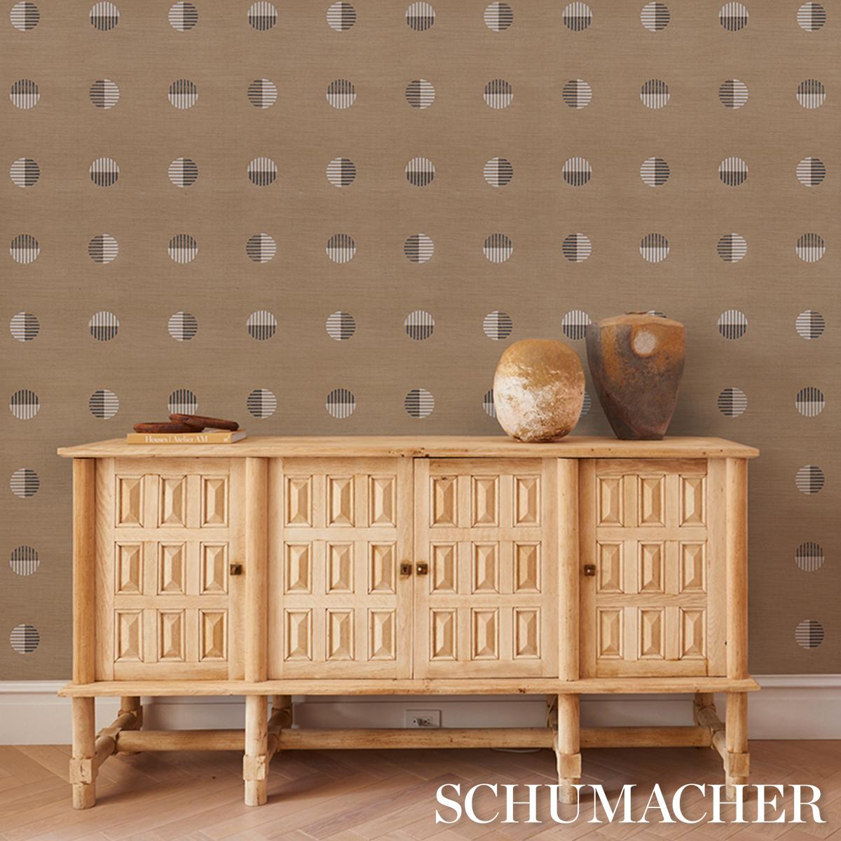 Schumacher Ando Hand Blocked Sisal Ivory & Charcoal On Natural Wallpaper