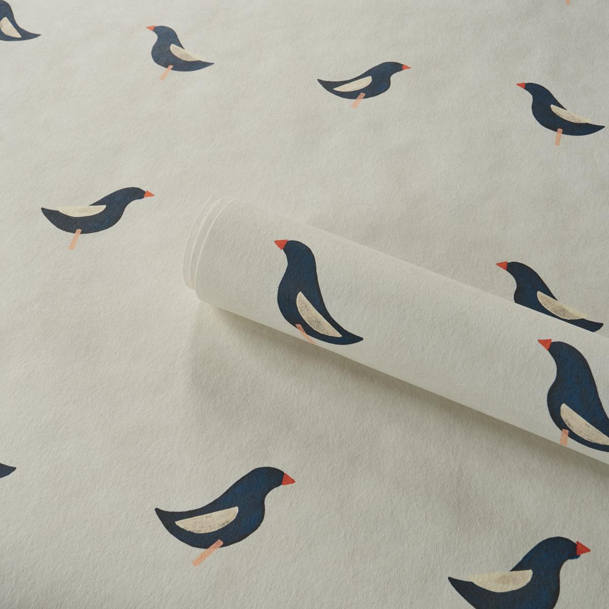 Schumacher Birds Print Black On Natural Wallpaper