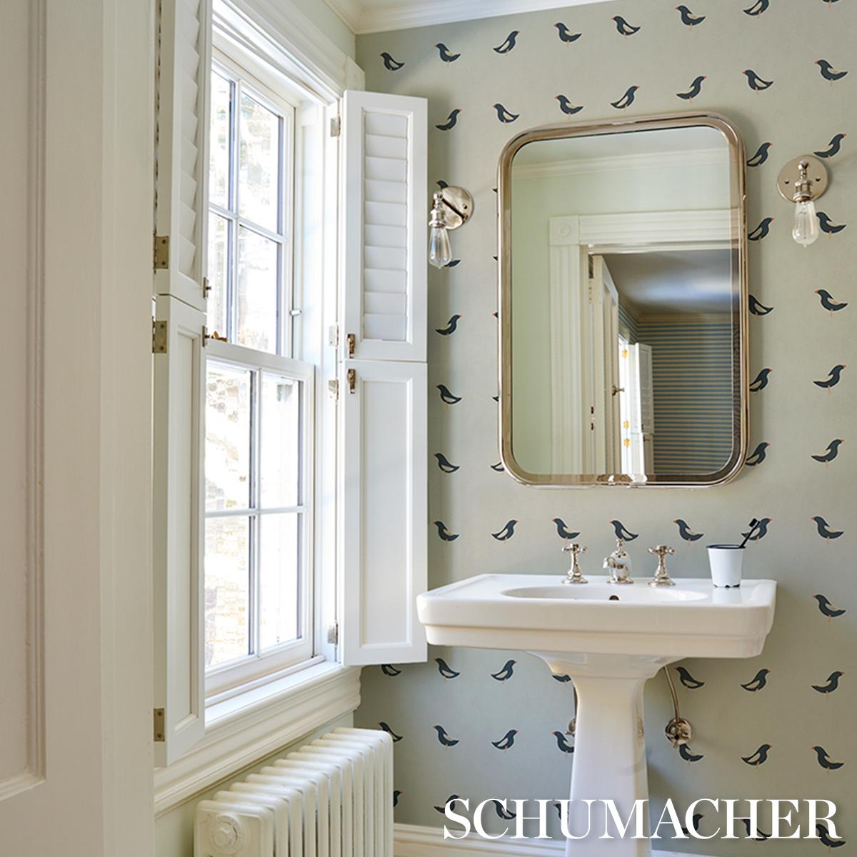 Schumacher Birds Print Black On Natural Wallpaper