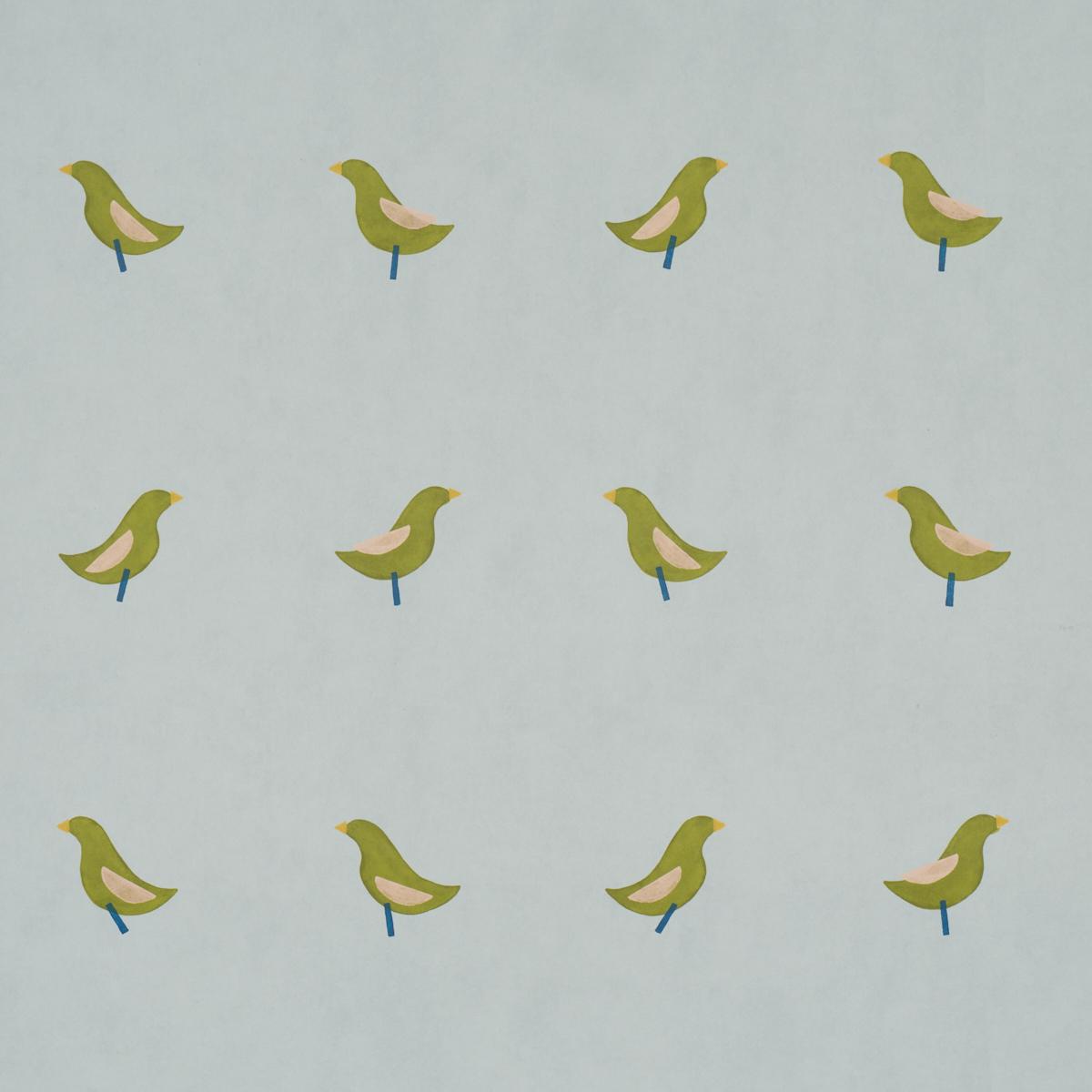 Schumacher Birds Print Green On Sky Wallpaper