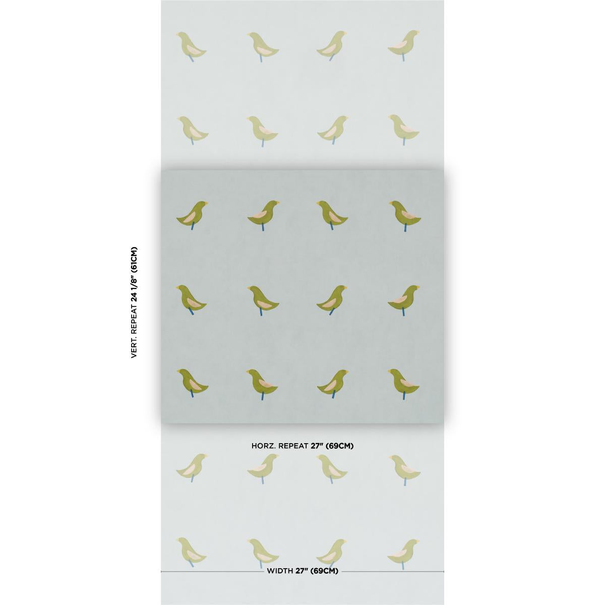 Schumacher Birds Print Green On Sky Wallpaper