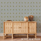 Schumacher Birds Print Green On Sky Wallpaper