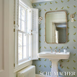Schumacher Birds Print Green On Sky Wallpaper