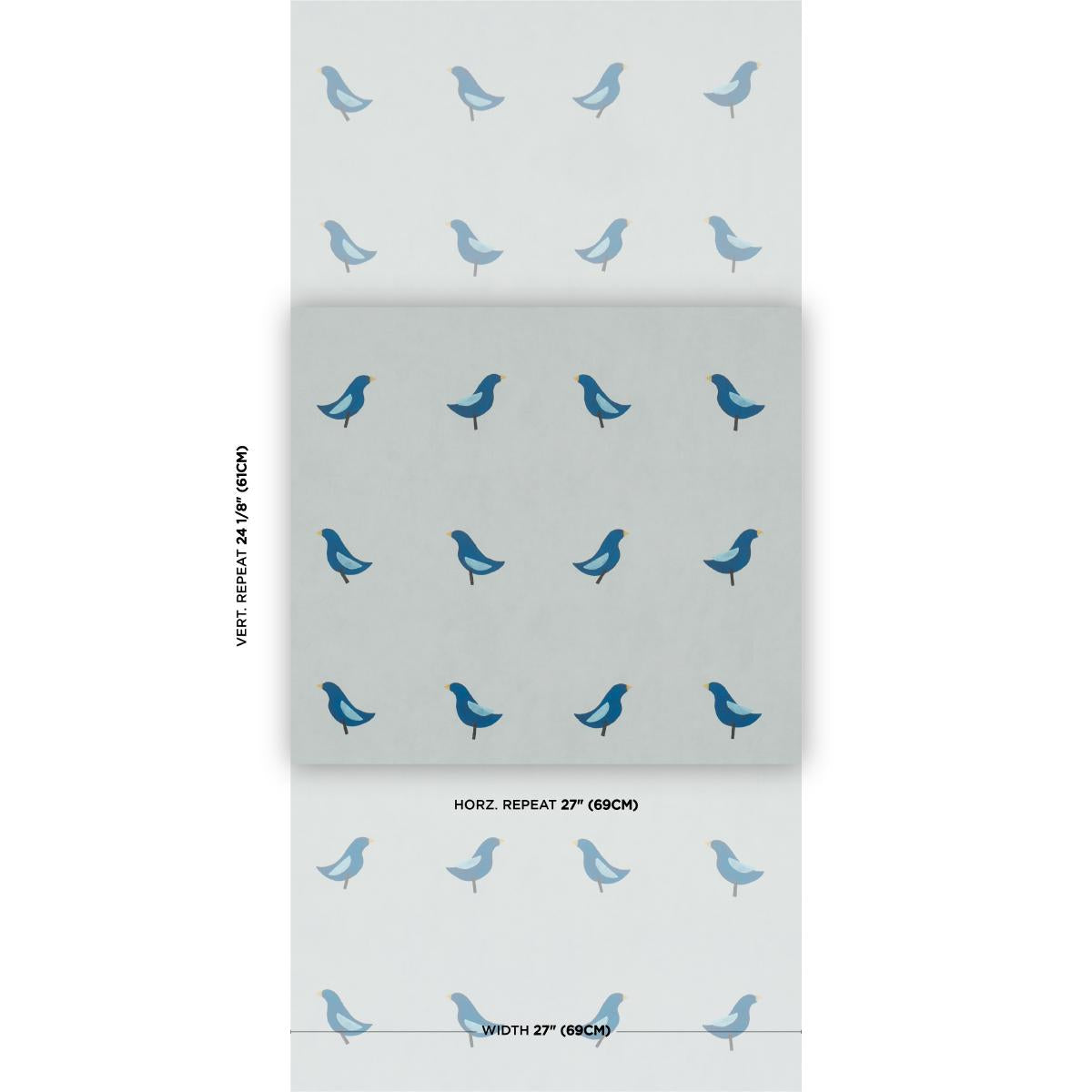 Schumacher Birds Print Navy On Sky Wallpaper