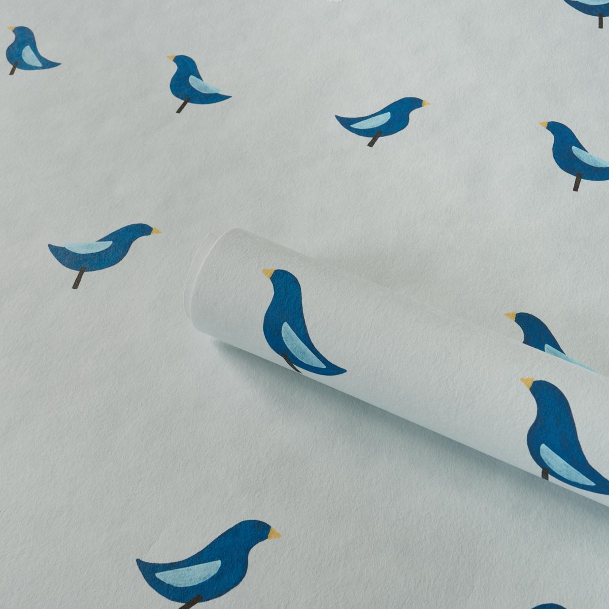 Schumacher Birds Print Navy On Sky Wallpaper