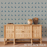 Schumacher Birds Print Navy On Sky Wallpaper