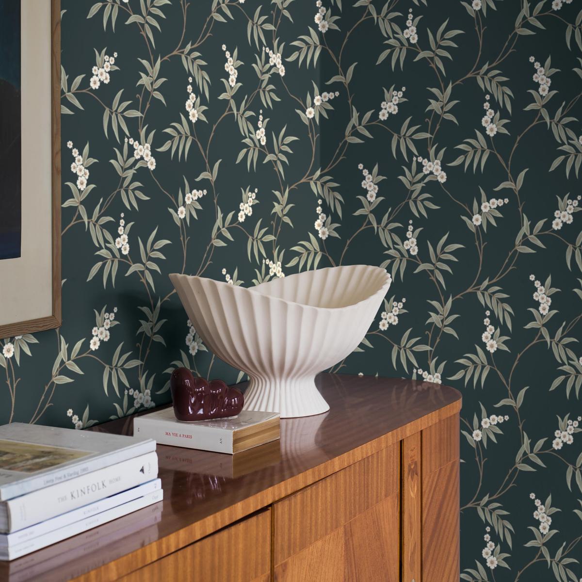Schumacher Floral Tree Spruce Wallpaper