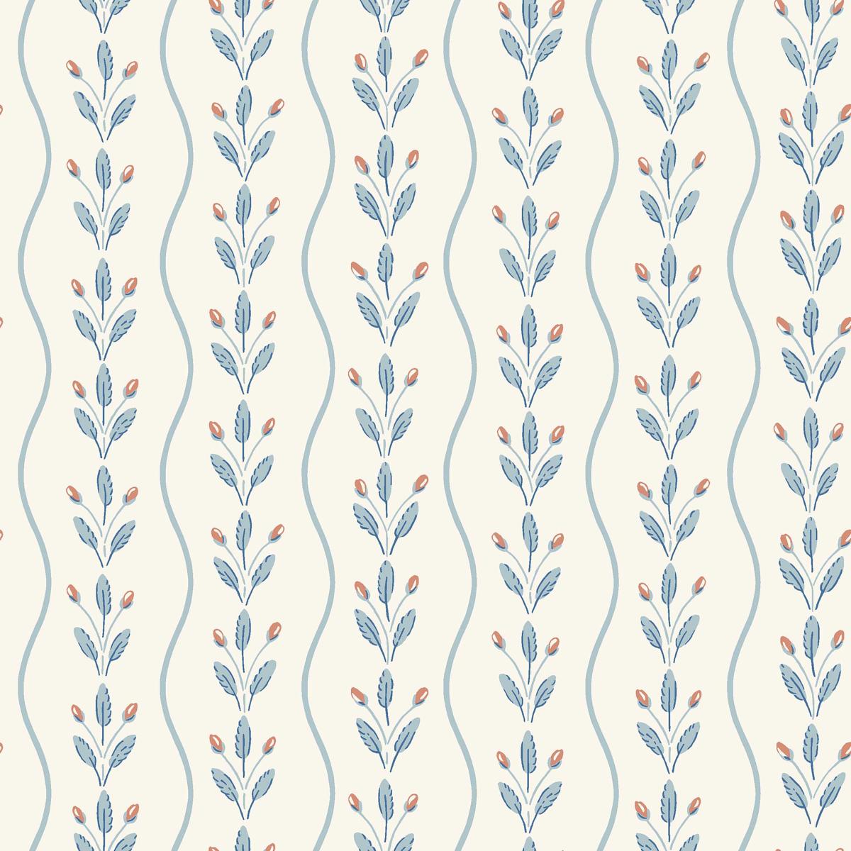 Schumacher Flower Buds Blue Wallpaper