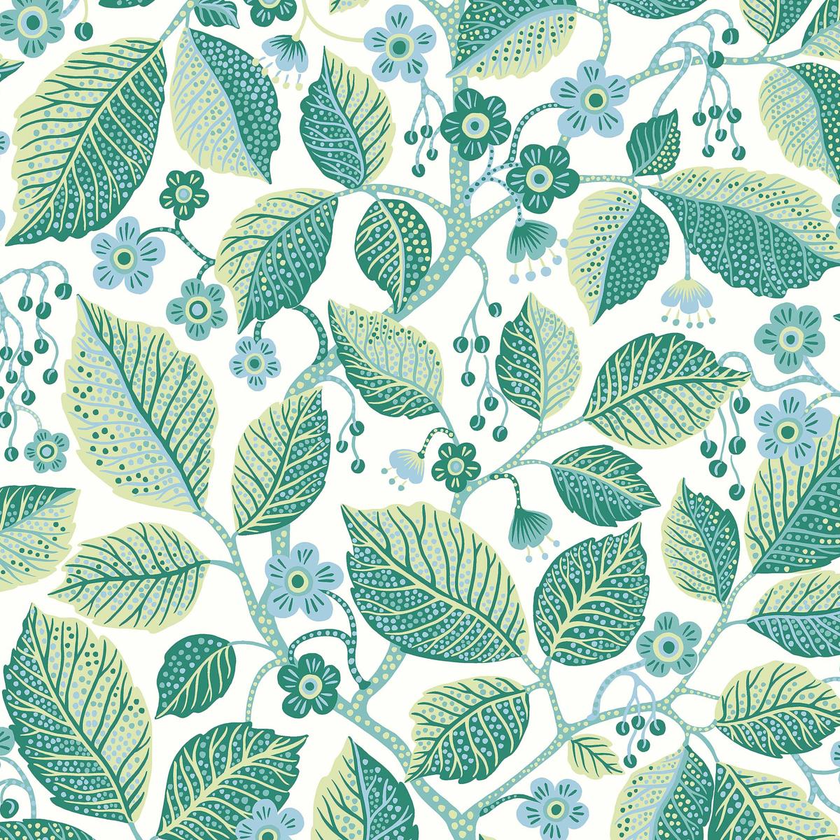Schumacher Elm Tree Blue And Green Wallpaper