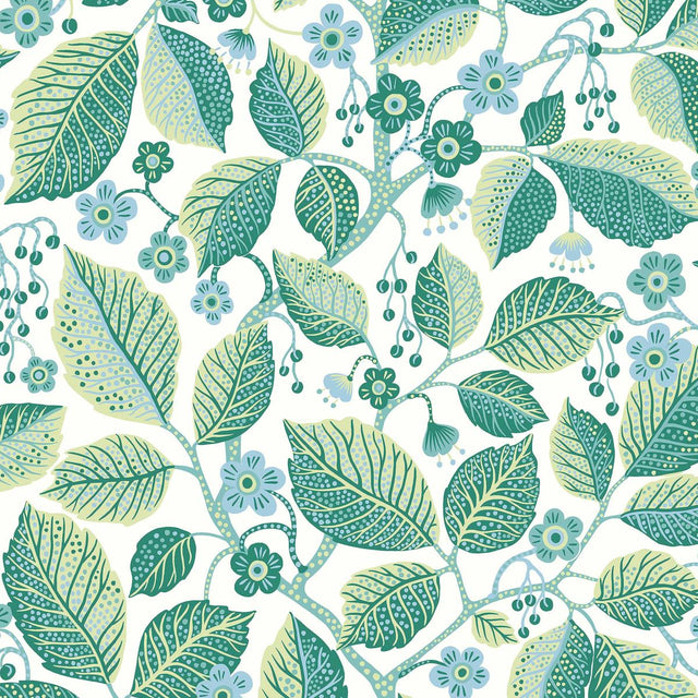 Schumacher Elm Tree Blue And Green Wallpaper