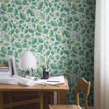Schumacher Elm Tree Blue And Green Wallpaper